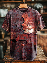 Unisex Retro Aged Rust Printed Casual Loose Short Sleeve T-Shirt