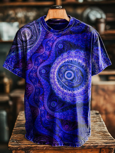 Unisex Vintage Abstract Mandala Print Casual Loose Short Sleeve T-Shirt