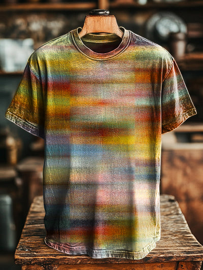 Unisex Vintage Abstract Colorful Stripe Printed Casual Loose T-Shirt
