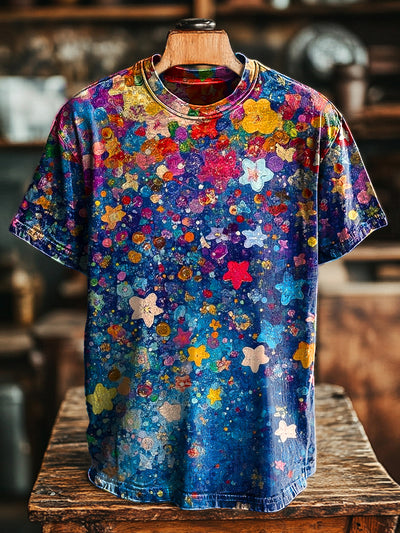 Unisex Vintage Abstract Star Graffiti Print Casual Loose T-Shirt