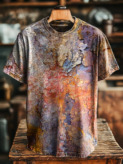 Unisex Vintage Colorful Rock Texture Print Casual Loose T-Shirt