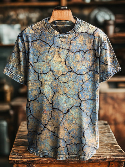 Unisex Vintage Abstract Crackle Swoosh Printed Casual Loose T-Shirt