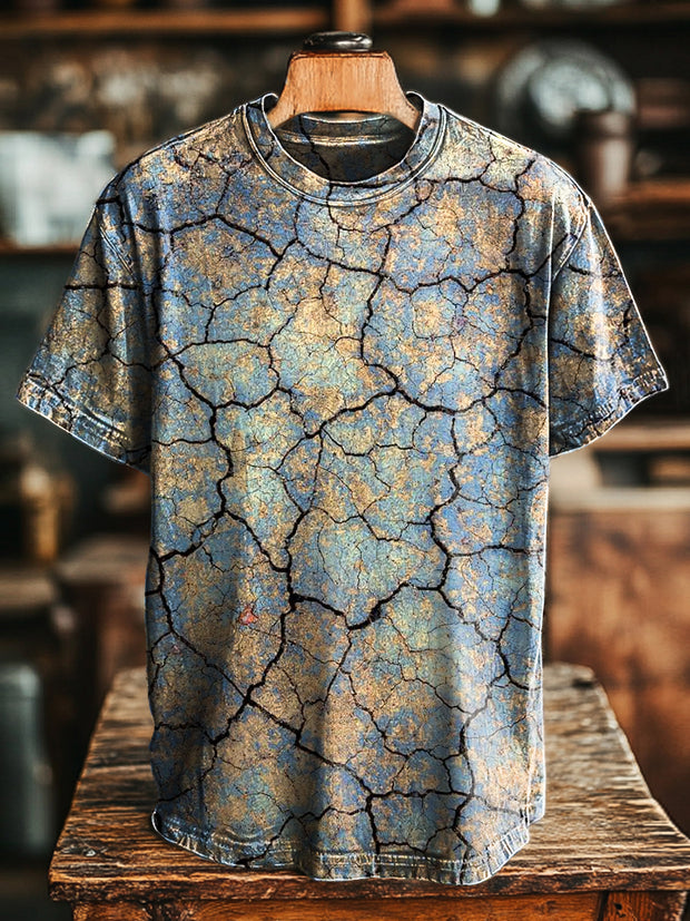 Unisex Vintage Abstract Crackle Swoosh Printed Casual Loose T-Shirt