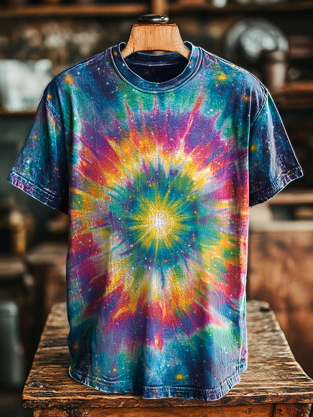 Unisex Vintage Abstract Star Swirl Print Casual Loose T-Shirt
