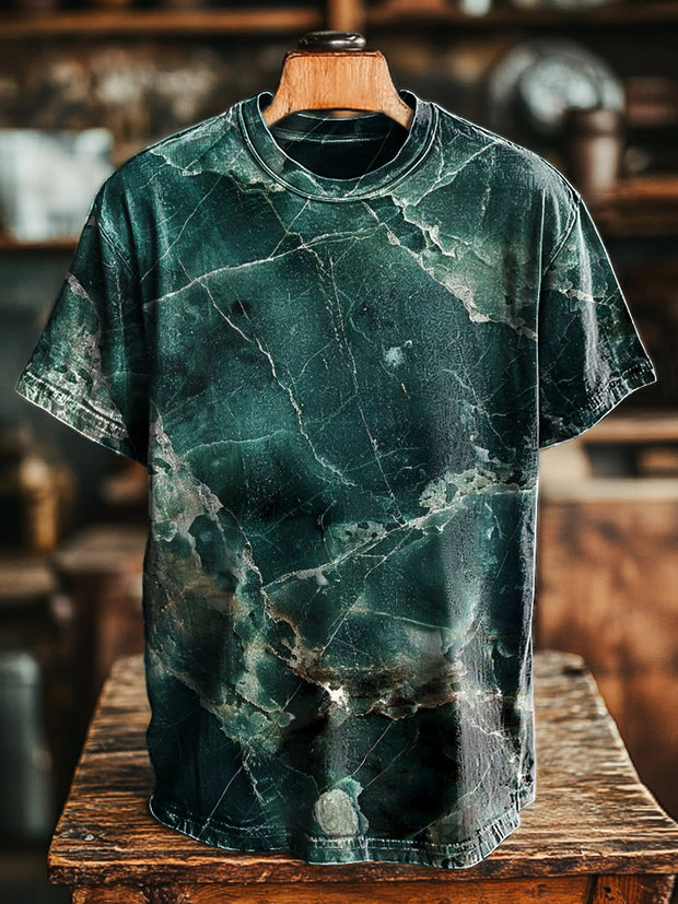 Unisex Vintage Marble Crackle Art Print Casual Loose T-Shirt