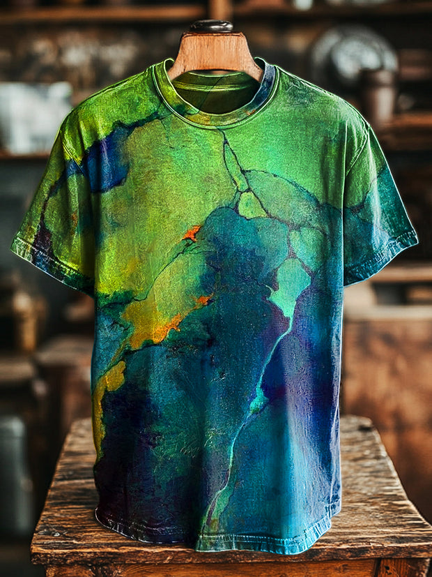 Unisex Vintage Abstract Green Art Print Casual Loose T-Shirt