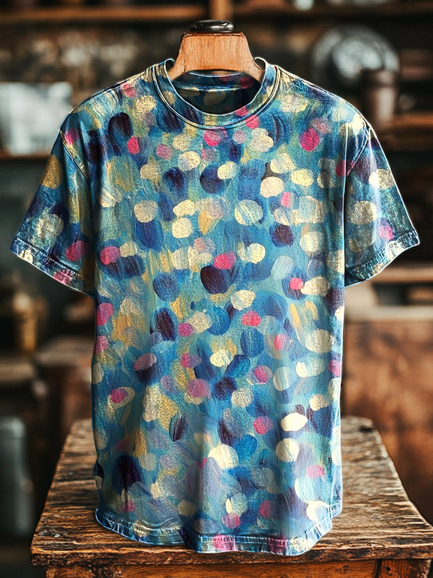 Unisex Vintage Acrylic Abstract Art Print Casual Loose T-Shirt