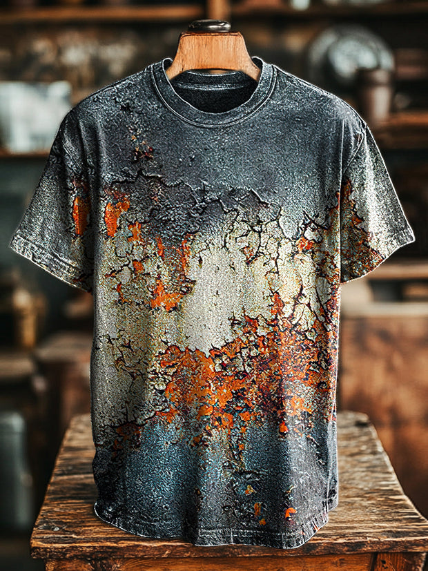 Unisex Vintage Paint Crackle Print Casual Loose T-Shirt