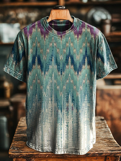 Unisex Vintage Abstract Line Geometric Print Casual Loose T-Shirt