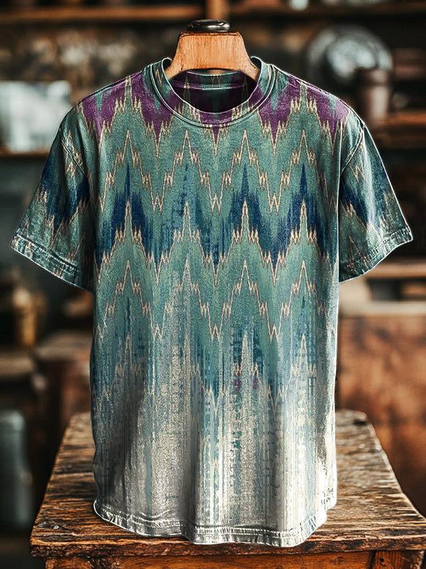 Unisex Vintage Abstract Line Geometric Print Casual Loose T-Shirt