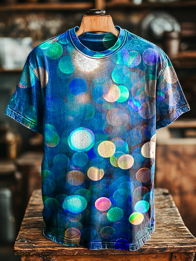 Unisex Vintage Blue Light Art Print Casual Loose T-Shirt