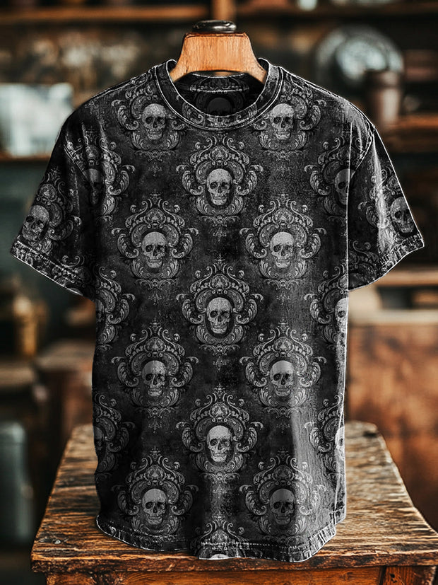 Unisex Vintage Skull Totem Print Casual Loose T-Shirt