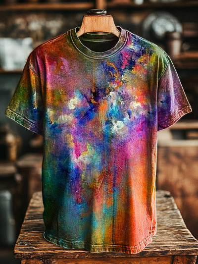 Unisex Vintage Abstract Colorful Ink Art Print Casual Loose T-Shirt