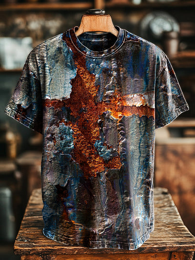 Unisex Vintage Abstract Crackle Art Print Casual Loose T-Shirt
