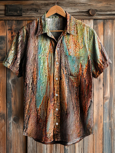 Vintage Abstract Colorful Textured Print Casual Short Sleeve Pocket Shirt
