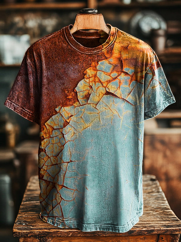 Unisex Vintage Aged Paint Texture Art Print Casual Loose T-Shirt