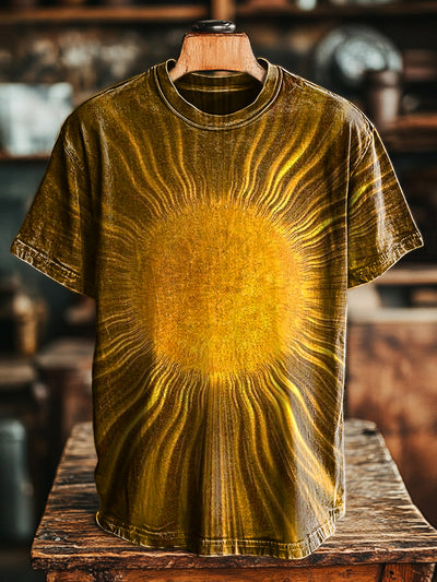 Unisex Vintage Abstract Sun Print Casual Loose T-Shirt