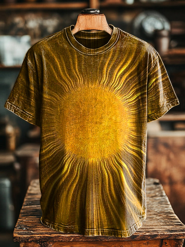 Unisex Vintage Abstract Sun Print Casual Loose T-Shirt