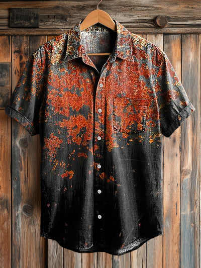 Vintage Mottled Textured Art Print Casual Short Sleeve Pocket Shirt