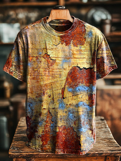 Unisex Vintage Aged Textured Printed Casual Loose T-Shirt