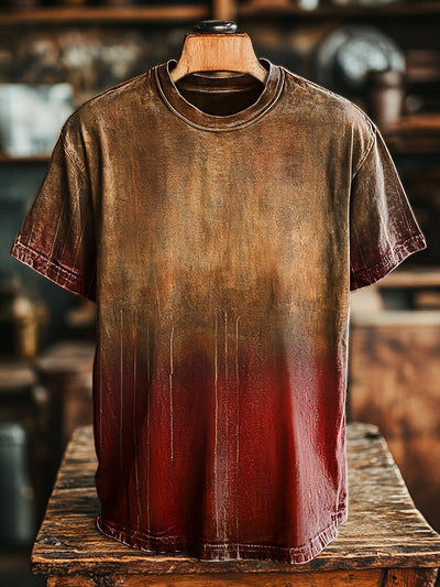 Unisex Vintage Aged Abstract Ink Print Casual Loose T-Shirt