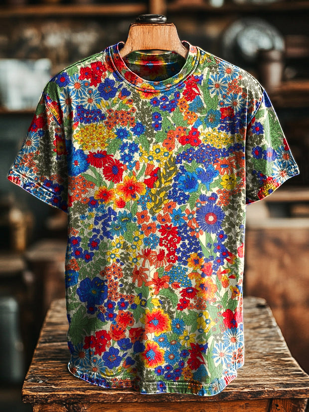 Unisex Vintage Hawaiian Floral Art Print Casual Loose T-Shirt