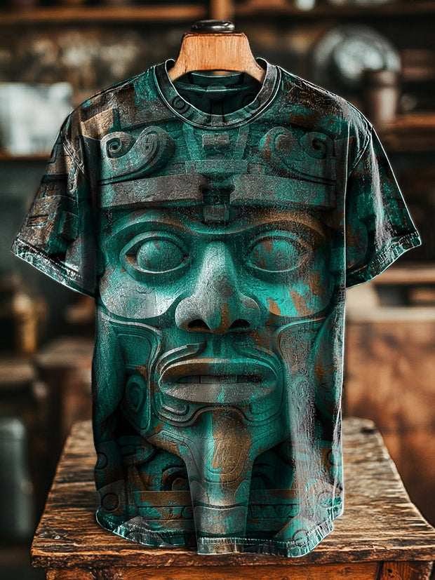 Unisex Retro 3D Ethnic Style Portrait Printing Casual Distressed Loose T-shirt