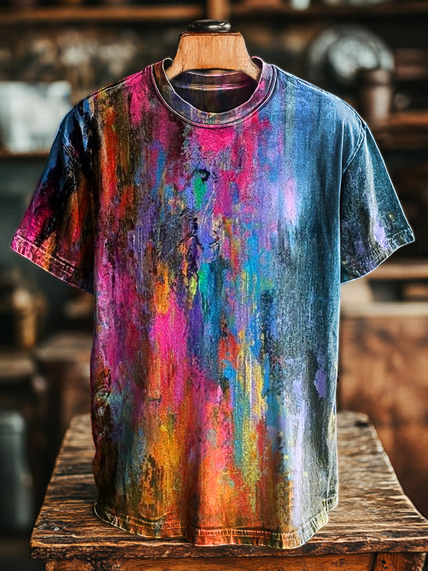 Unisex Vintage Colorful Abstract Art Print Casual Loose T-Shirt