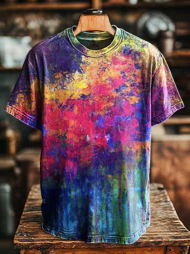 Unisex Vintage Colorful Abstract Ink Art Print Casual Loose T-Shirt