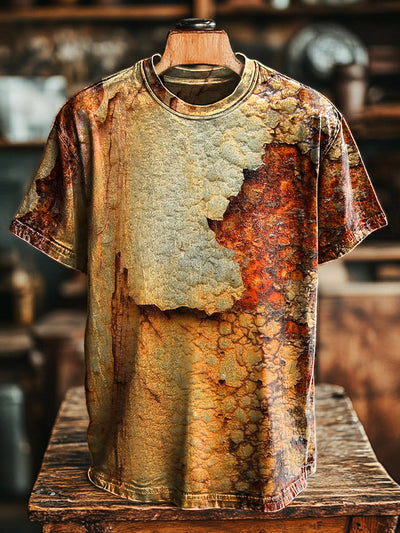 Unisex Vintage Aged Rust Printed Casual Loose T-Shirt