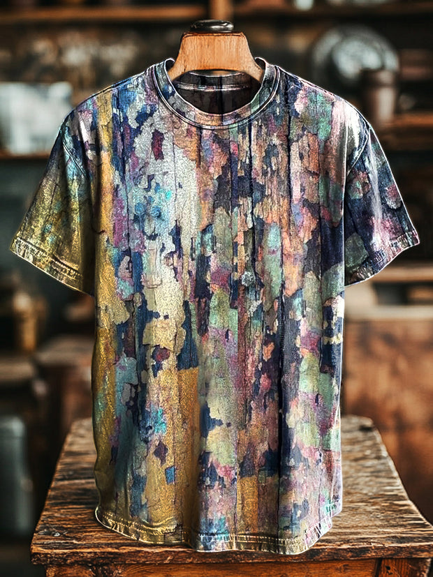 Unisex Vintage Colorful Crackle Art Print Casual Loose T-Shirt