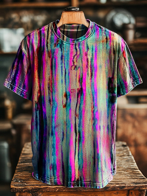 Unisex Vintage Psychedelic Stripe Print Casual Loose T-Shirt