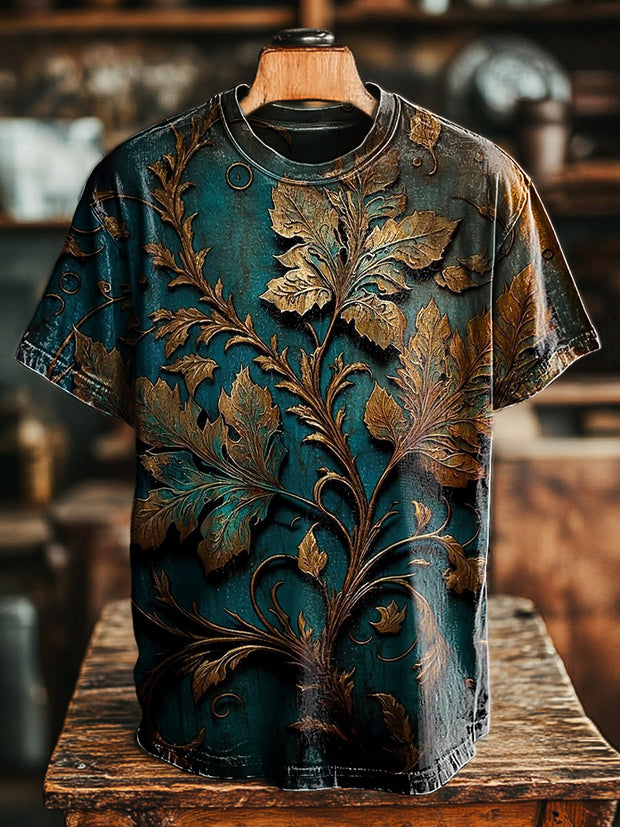 Unisex Retro 3D Rattan Pattern Printed Casual Loose T-shirt