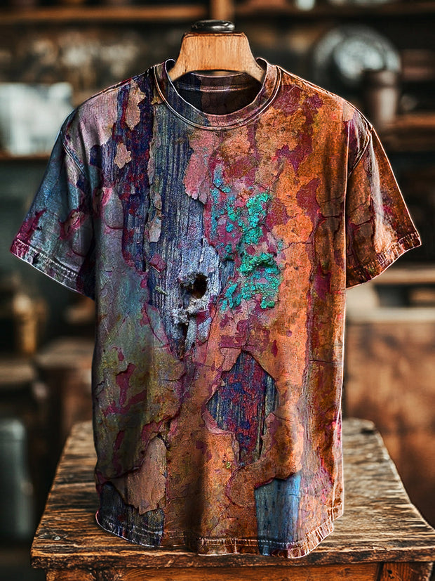 Unisex Vintage Colorful Mottled Old Printed Casual Loose T-Shirt