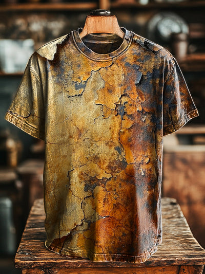Unisex Vintage Aged Wall Crackle Print Casual Loose T-Shirt