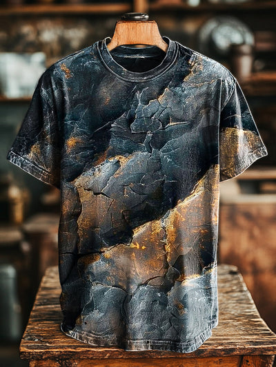 Unisex Vintage Abstract Crackle Aged Printed Casual Loose T-Shirt