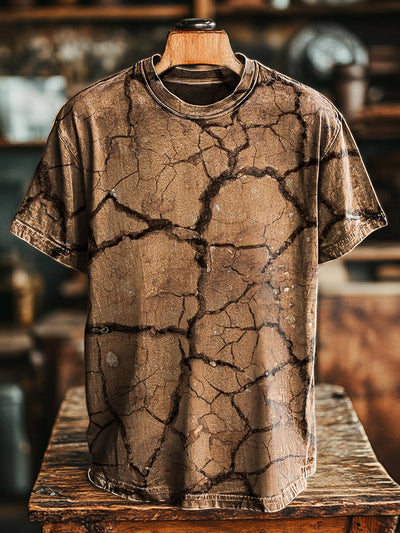 Unisex Vintage Crackle Art Print Casual Loose T-Shirt