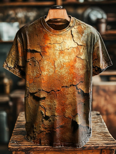 Unisex Vintage Abstract Crackle Art Print Casual Loose T-Shirt