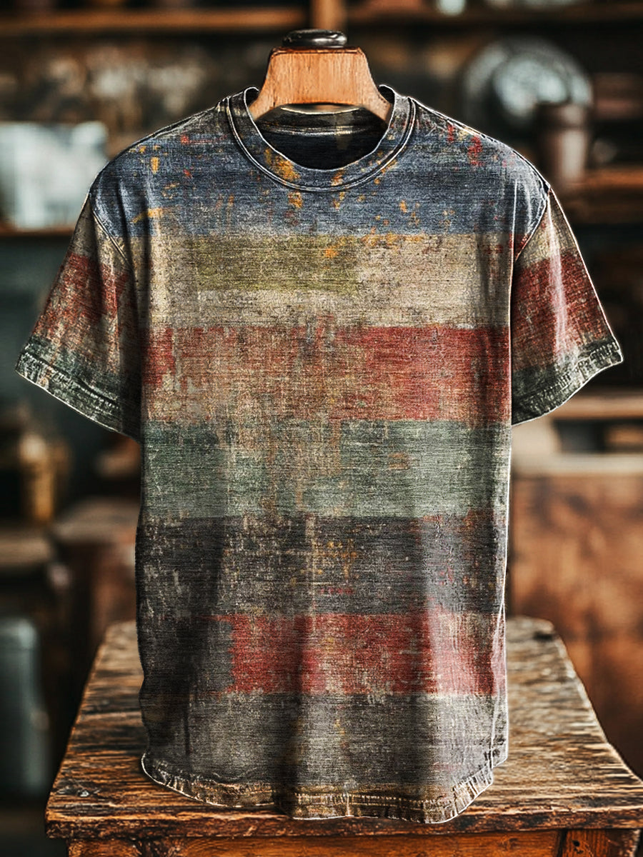 Unisex Retro Stripe Printed Old Casual Loose Short Sleeve T-Shirt