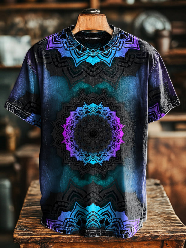 Unisex Vintage Abstract Mandala Print Casual Loose Short Sleeve T-Shirt