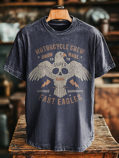 Unisex Vintage Skull & Eagle Print Casual Loose Short Sleeve T-Shirt