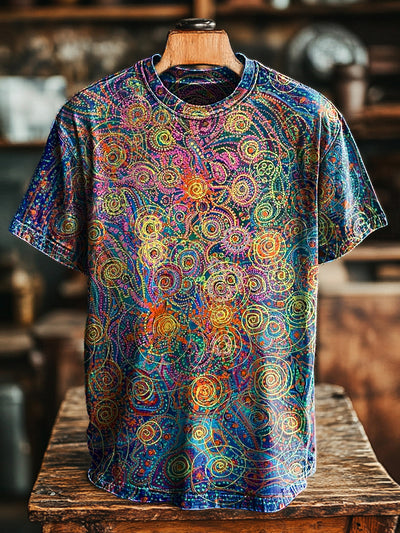 Unisex Retro Abstract Art Line Print Casual Loose Short Sleeve T-Shirt