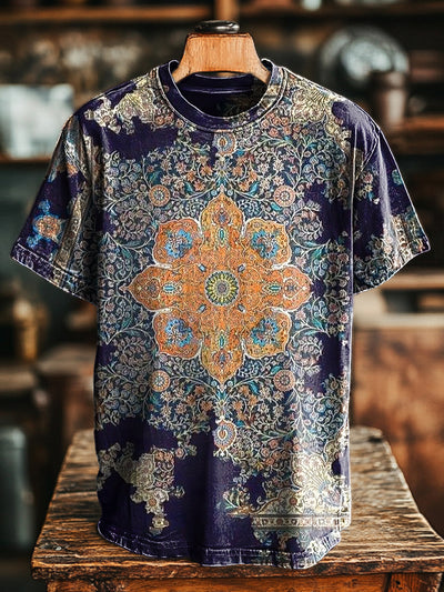 Unisex Retro Abstract Ethnic Mandala Printed Casual Loose Short Sleeve T-Shirt