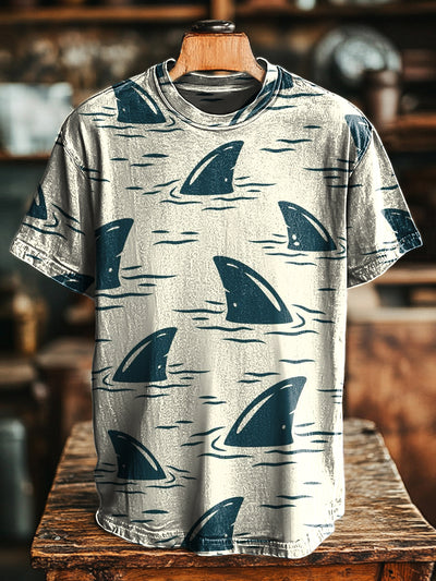 Unisex Fun Shark Corner Print Casual Loose Short Sleeve T-Shirt