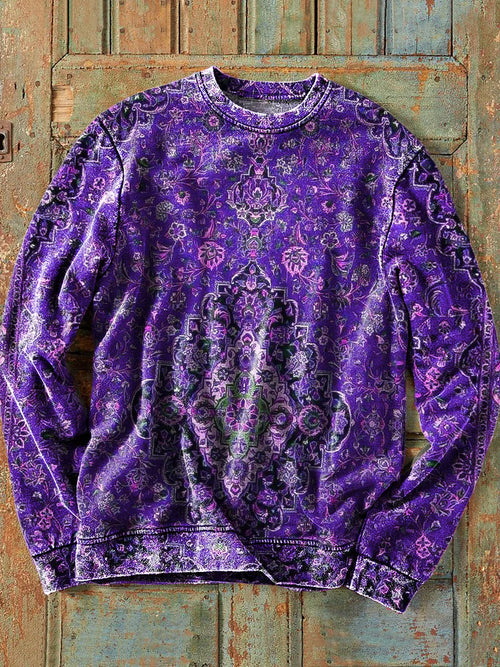 Men's Retro Ethnic Floral Art Print Cotton Crew Neck Sweatshirt
