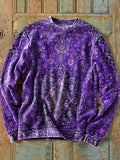 Vintage Ethnic Style Floral Print Casual Cotton Sweatshirt