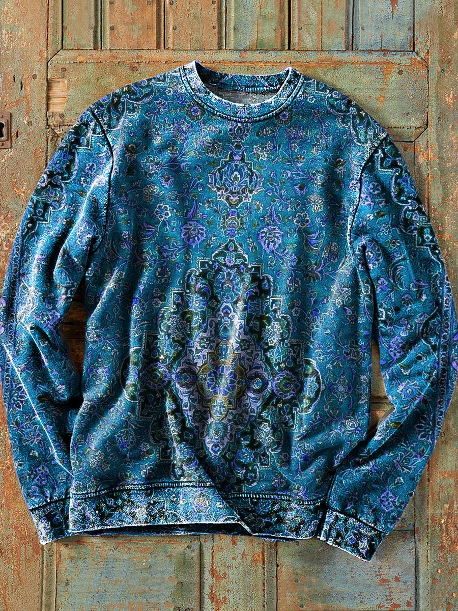 Vintage Ethnic Style Floral Print Casual Cotton Sweatshirt