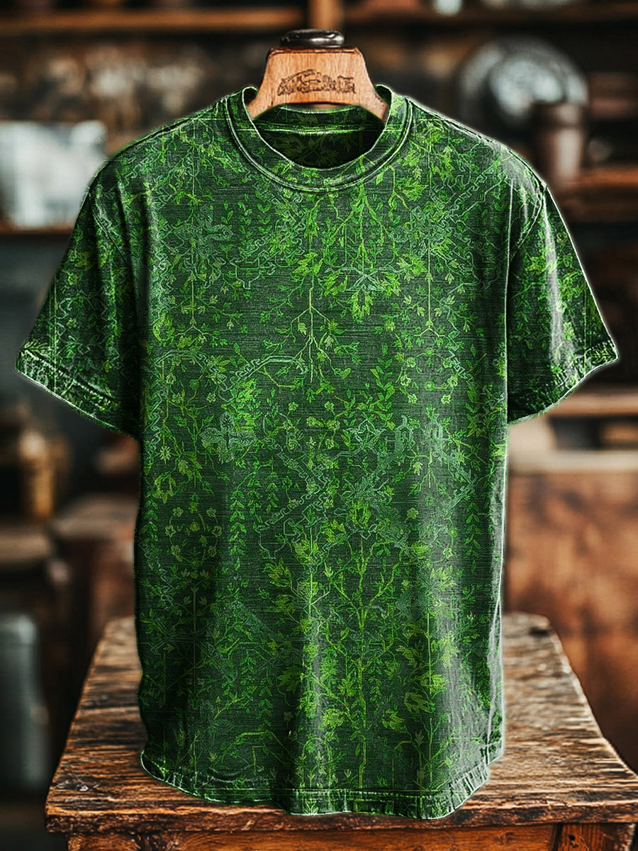 Men's Retro Botanical Floral Print Casual Short Sleeve T-Shirt