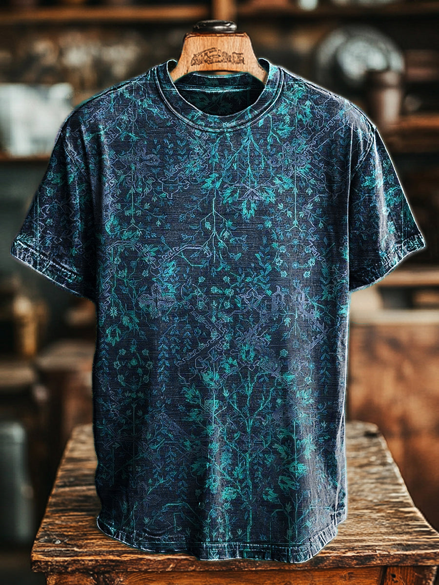 Men's Retro Botanical Floral Print Casual Short Sleeve T-Shirt