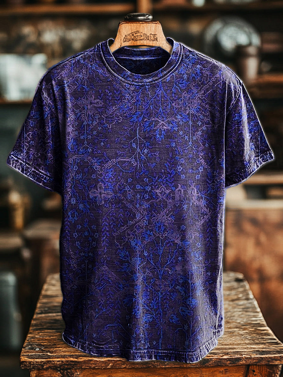 Men's Retro Botanical Floral Print Casual Short Sleeve T-Shirt